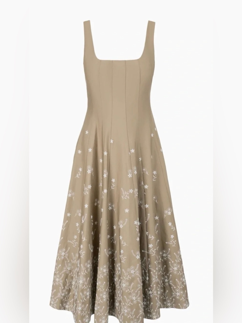 NWT STAUD Wells Dress Taupe Embroidery Floral Cotton Midi Dress Size 4 $495 - Picture 2 of 7